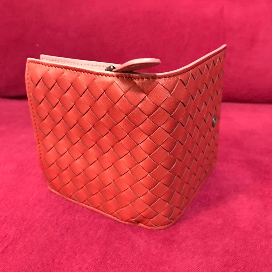 BOTTEGA VENETA 短夾 紅色拼粉色 中短夾 零錢袋-10