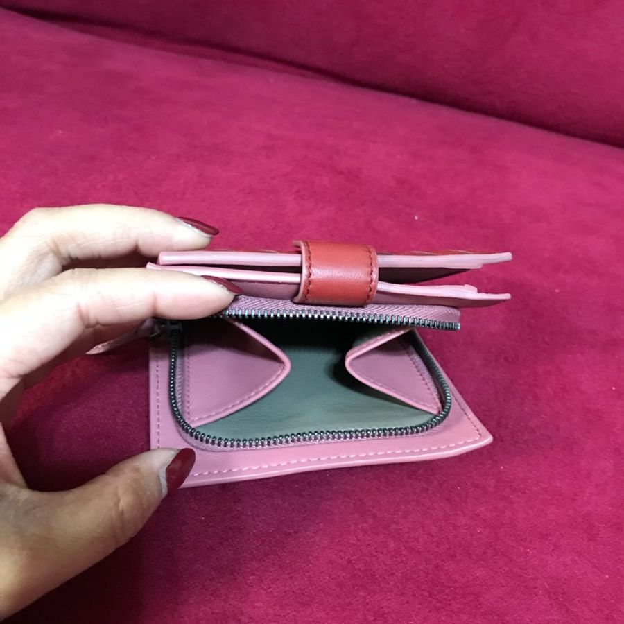 BOTTEGA VENETA 短夾 紅色拼粉色 中短夾 零錢袋-11