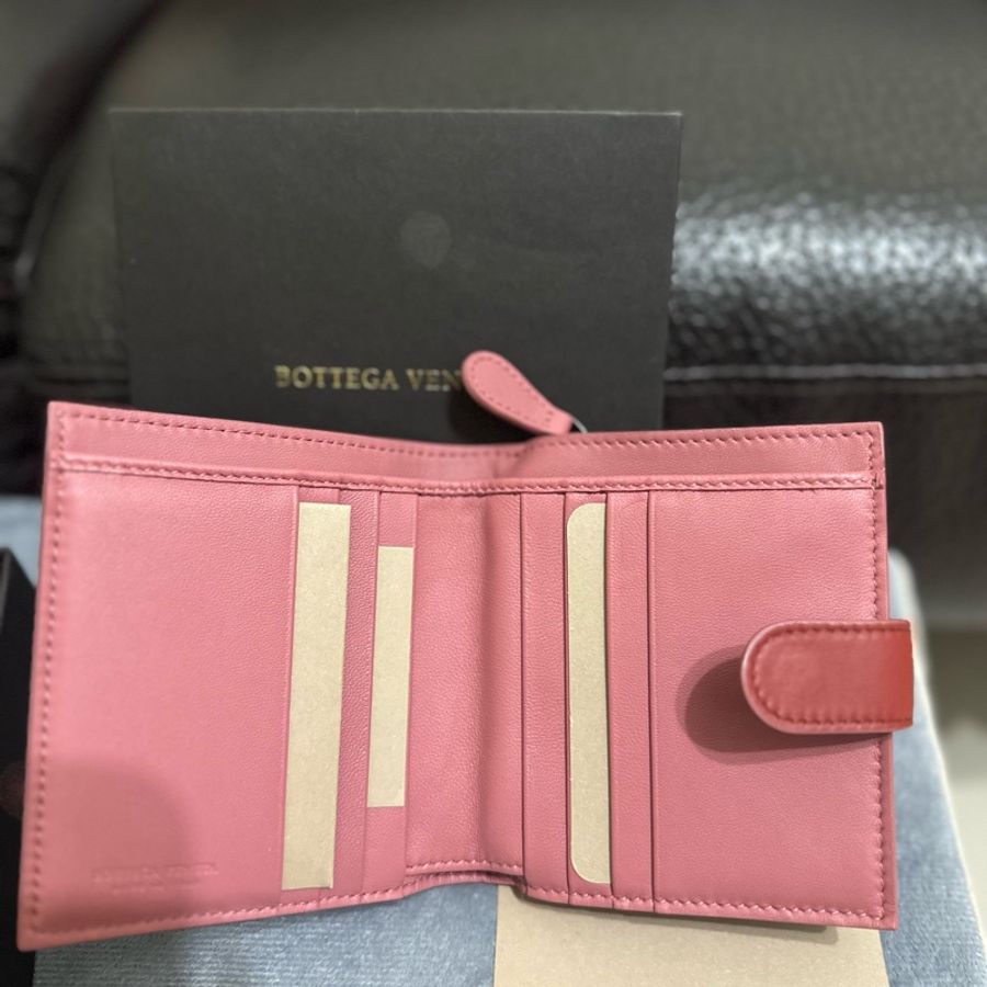 BOTTEGA VENETA 短夾 紅色拼粉色 中短夾 零錢袋-0