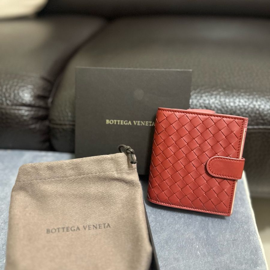 BOTTEGA VENETA 短夾 紅色拼粉色 中短夾 零錢袋-1