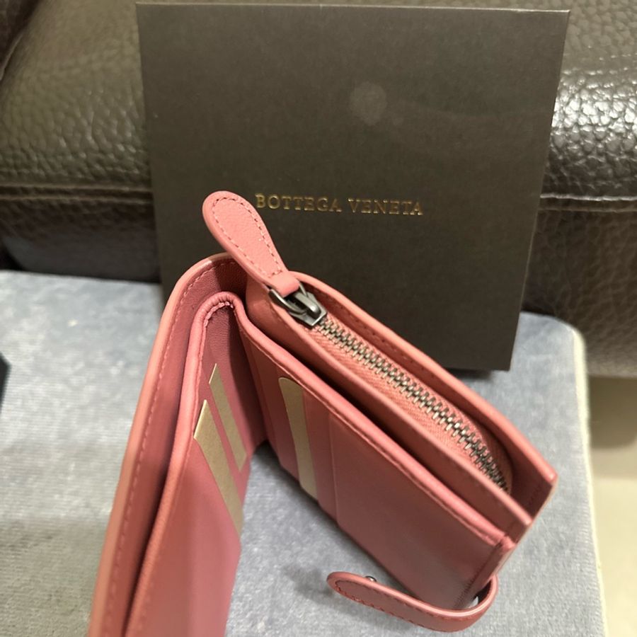 BOTTEGA VENETA 短夾 紅色拼粉色 中短夾 零錢袋-2