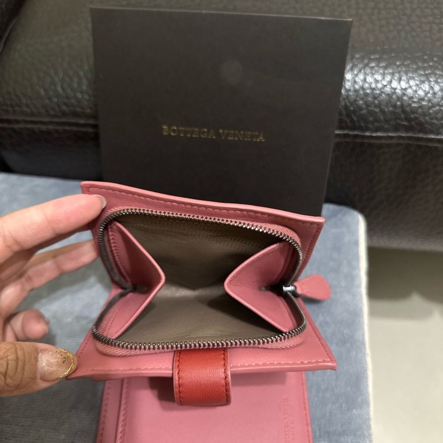 BOTTEGA VENETA 短夾 紅色拼粉色 中短夾 零錢袋-3