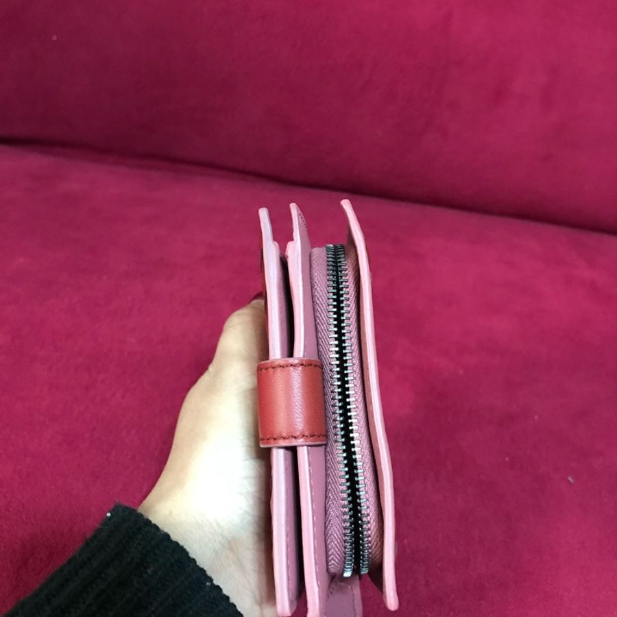 BOTTEGA VENETA 短夾 紅色拼粉色 中短夾 零錢袋-5