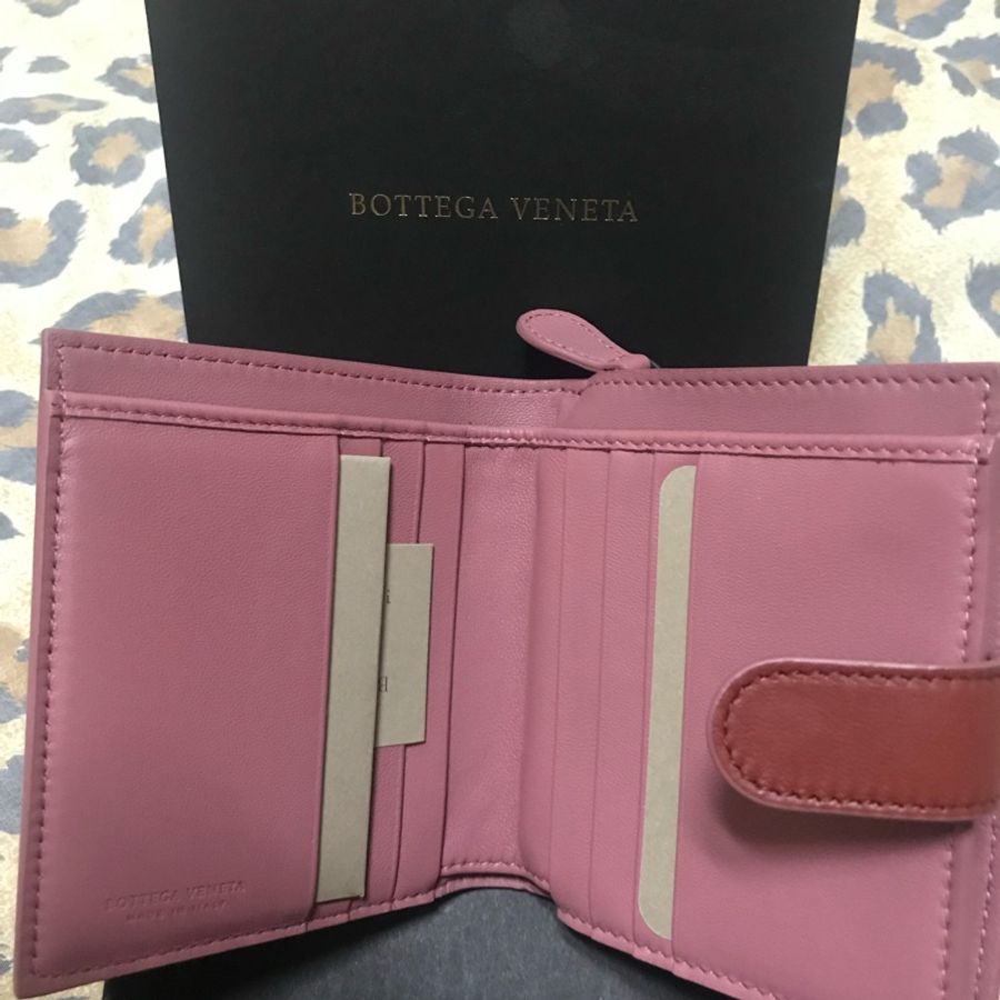 BOTTEGA VENETA 短夾 紅色拼粉色 中短夾 零錢袋-6