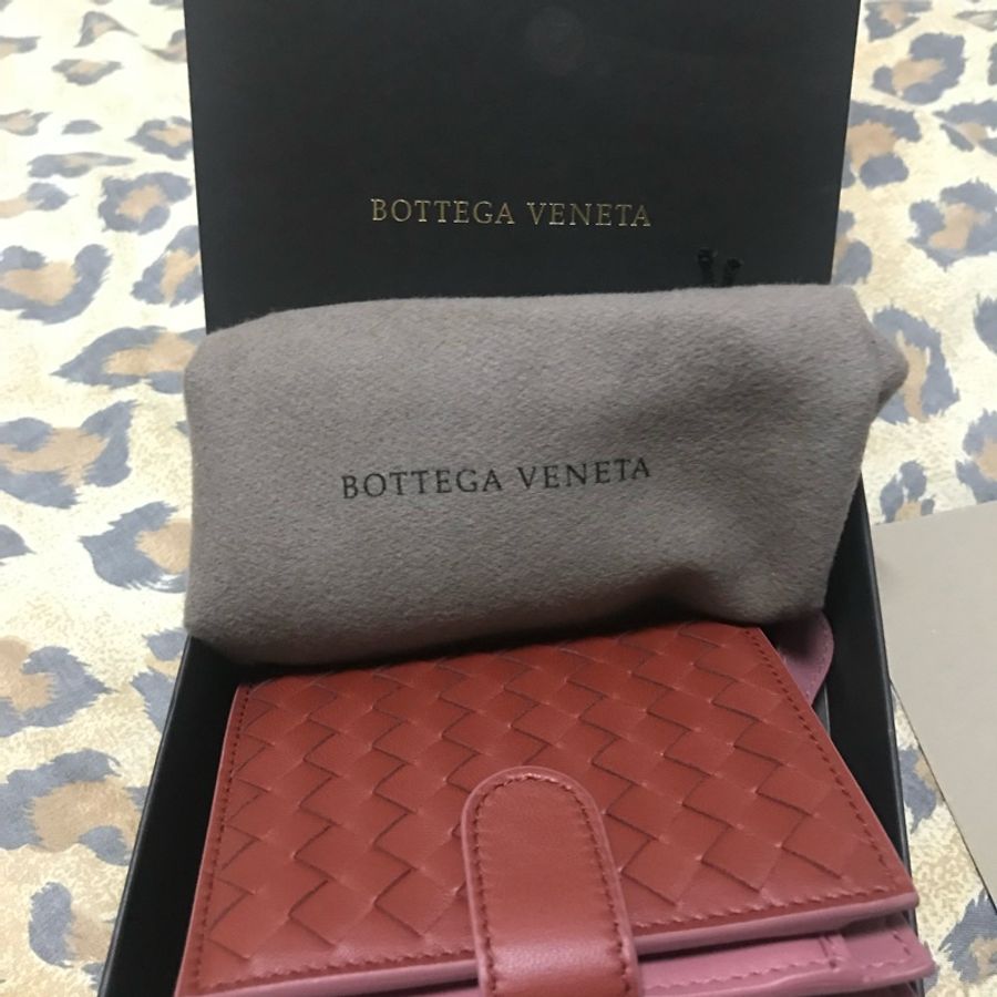 BOTTEGA VENETA 短夾 紅色拼粉色 中短夾 零錢袋-7
