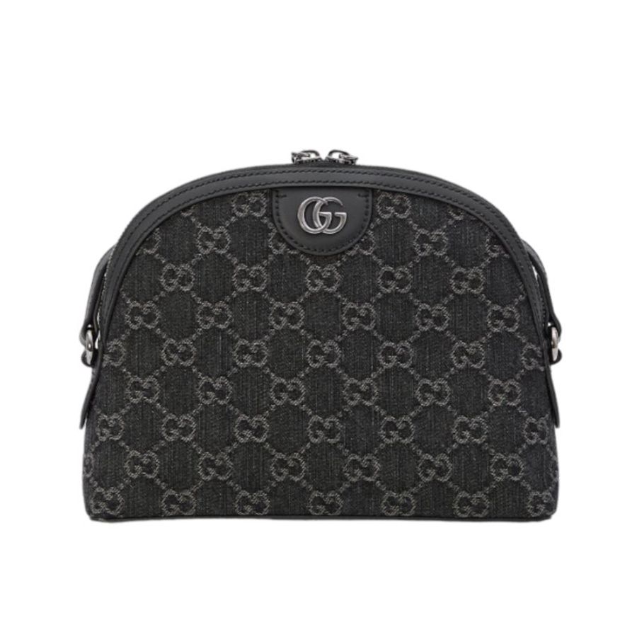 【GUCCI 古馳】GG Ophidia 雙G 牛仔布 肩背包 半月包 貝殼包 黑色 灰色 499621-0