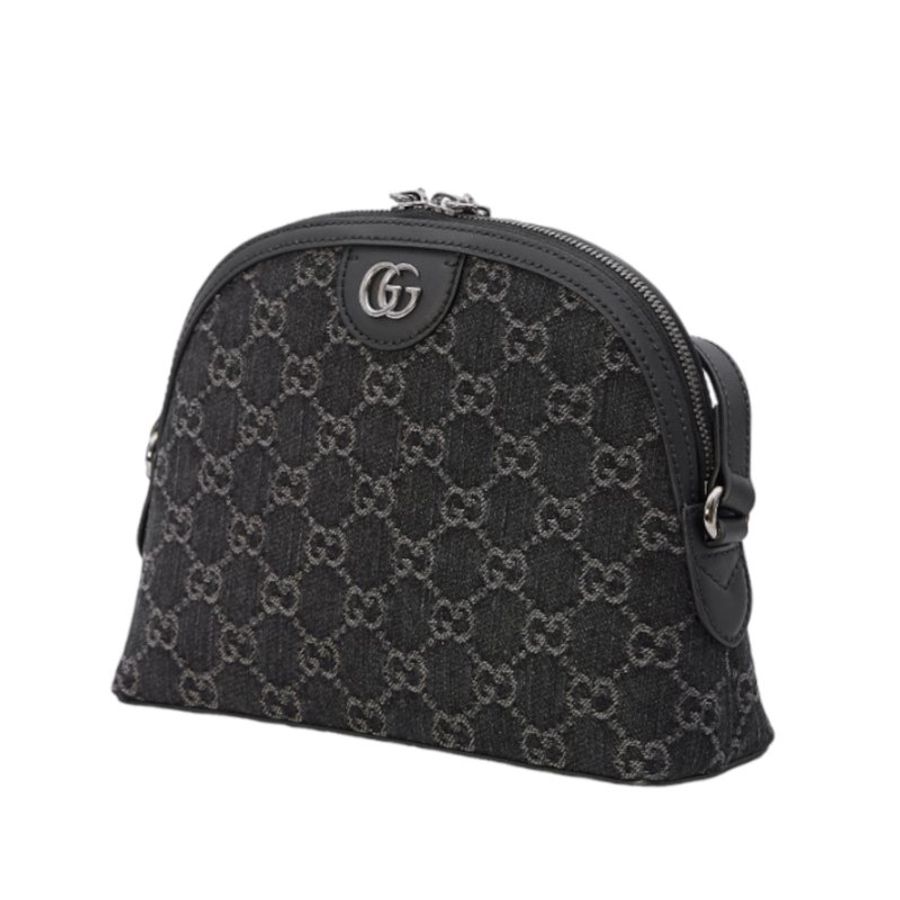 【GUCCI 古馳】GG Ophidia 雙G 牛仔布 肩背包 半月包 貝殼包 黑色 灰色 499621-1