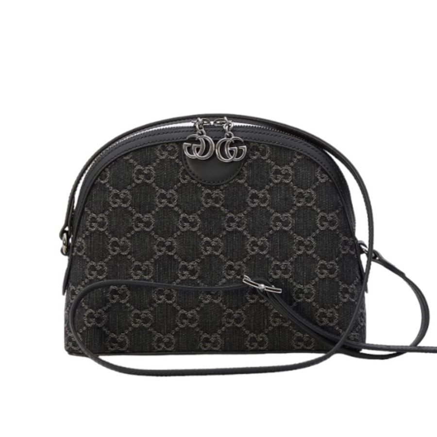 【GUCCI 古馳】GG Ophidia 雙G 牛仔布 肩背包 半月包 貝殼包 黑色 灰色 499621-2