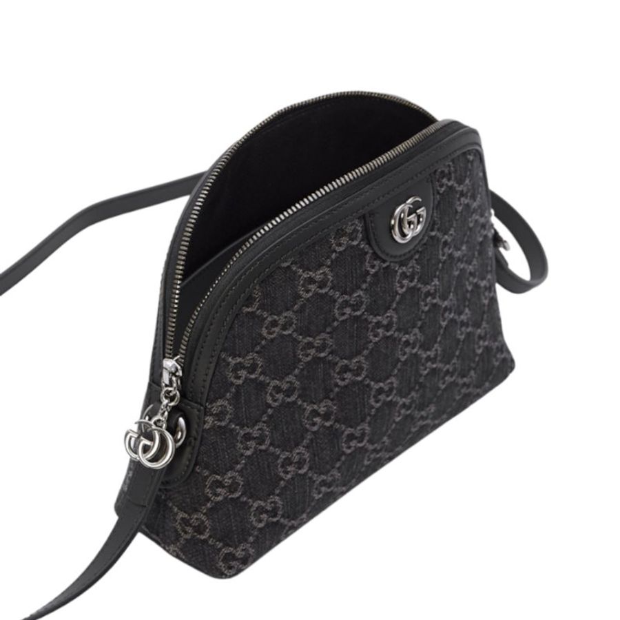 【GUCCI 古馳】GG Ophidia 雙G 牛仔布 肩背包 半月包 貝殼包 黑色 灰色 499621-3