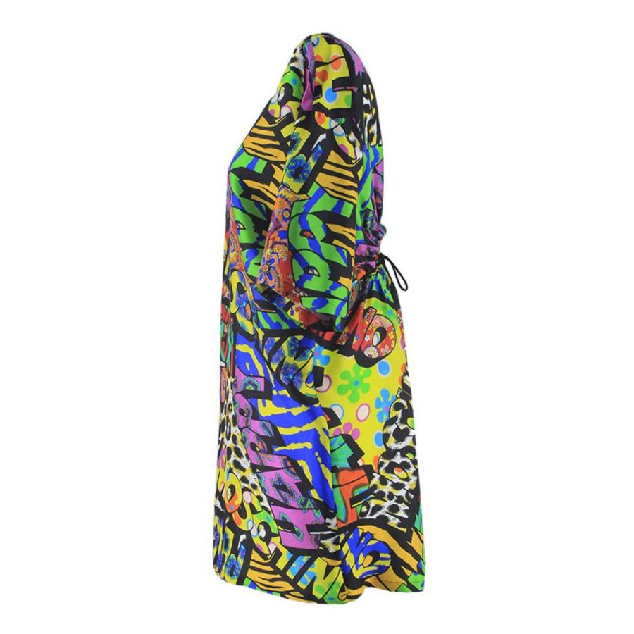 Moschino "Peace N' Love" Back Strings Fancy Colored Silk Jumper Dress for Women in Multicolor (A0402-560-1555-40)-2