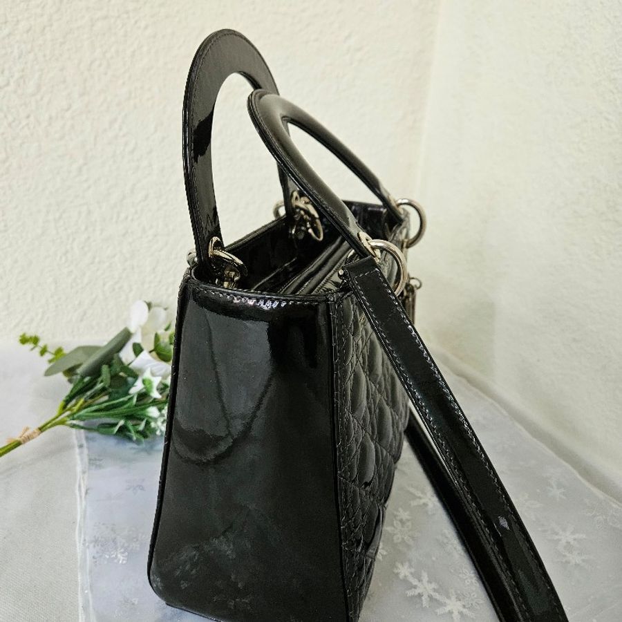 CT BAGS|【二手現貨】Dior Lady 五格漆皮黑銀戴妃包-7
