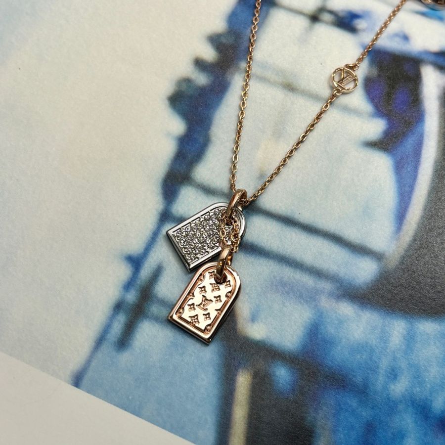 Louis Vuitton玫瑰金銀色軍牌吊墜項鍊Nanogram Name Tag-0
