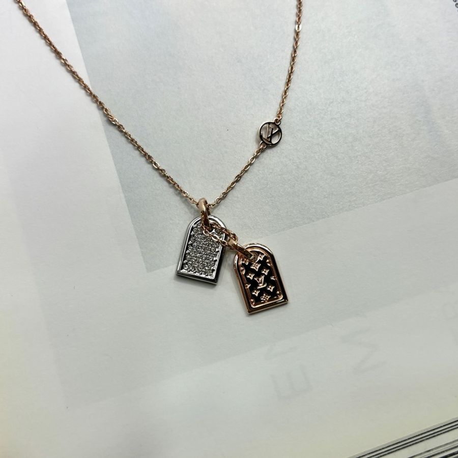 Louis Vuitton玫瑰金銀色軍牌吊墜項鍊Nanogram Name Tag-5