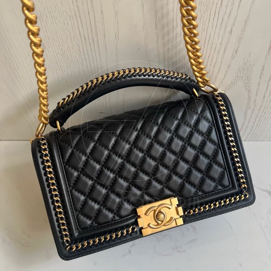 CHANEL BOY 25 手把口蓋包 金、釦錬-1