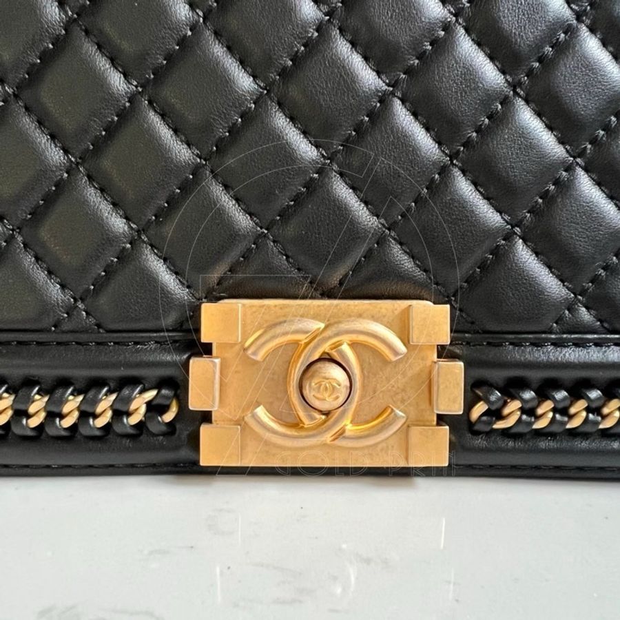 CHANEL BOY 25 手把口蓋包 金、釦錬-11