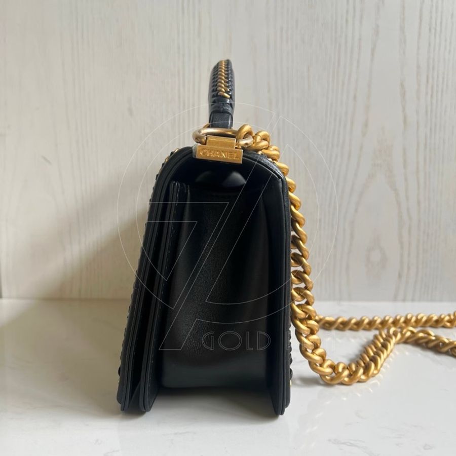 CHANEL BOY 25 手把口蓋包 金、釦錬-15