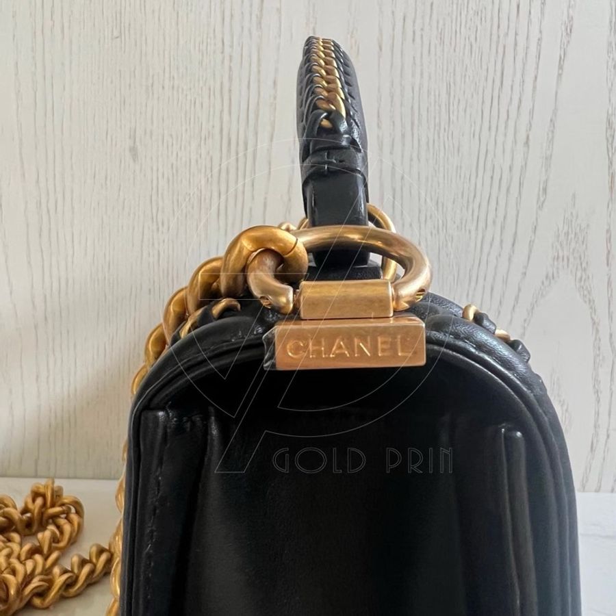 CHANEL BOY 25 手把口蓋包 金、釦錬-17