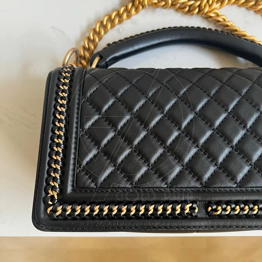 CHANEL BOY 25 手把口蓋包 金、釦錬-20