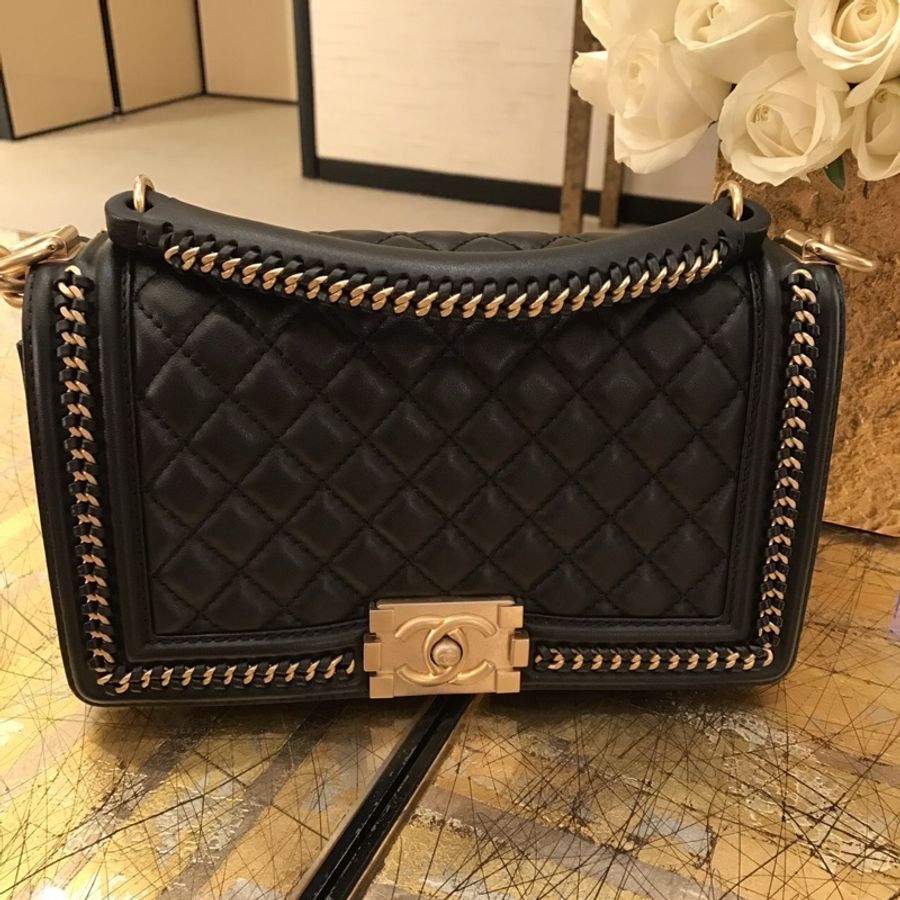 CHANEL BOY 25 手把口蓋包 金、釦錬-9