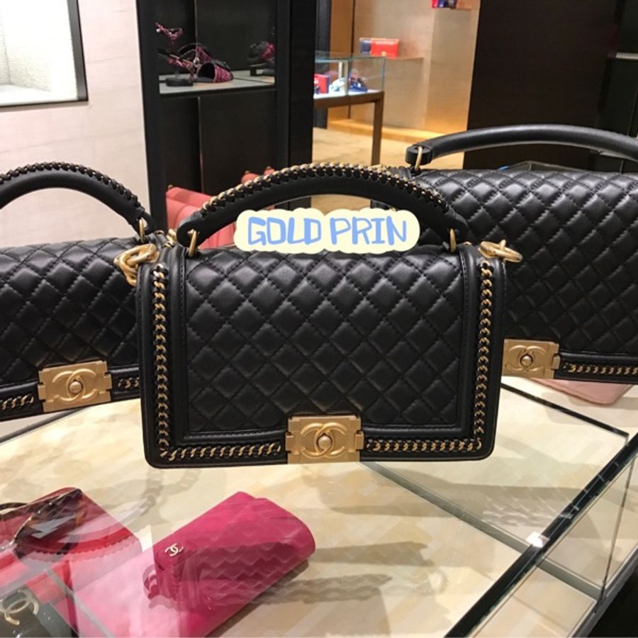 CHANEL BOY 25 手把口蓋包 金、釦錬-13