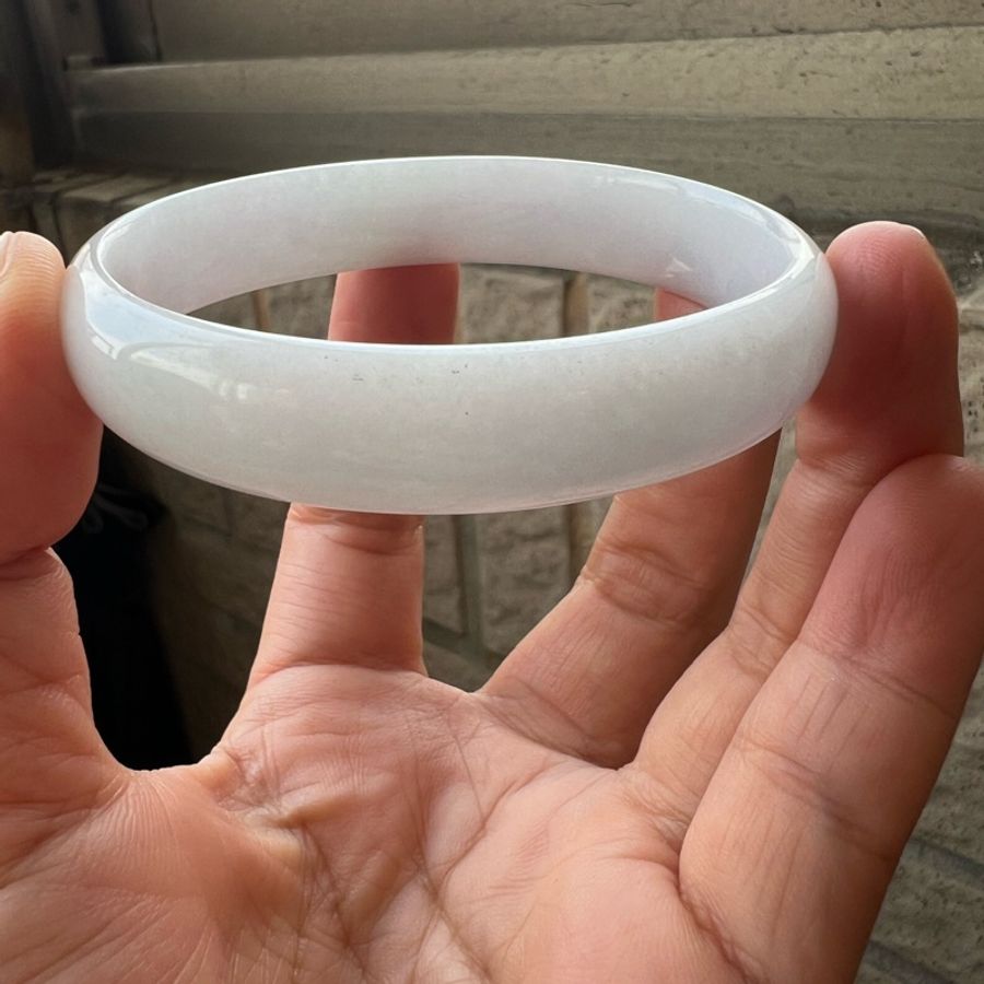 天然緬甸A貨翡翠~淡紫底白月光貴妃手鐲-5