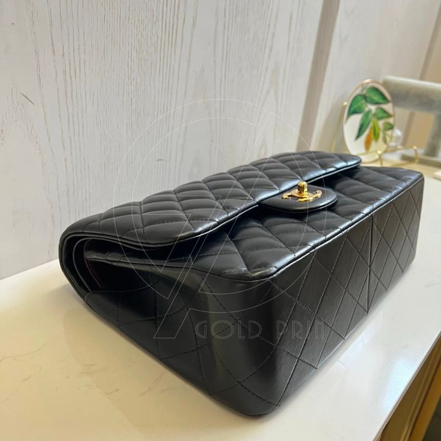 Chanel 經典口蓋包 CF 30 金釦、鍊/黑色 羊皮-21