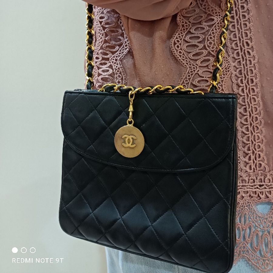 Chanel vintage 黑色小羊皮雙面包-13