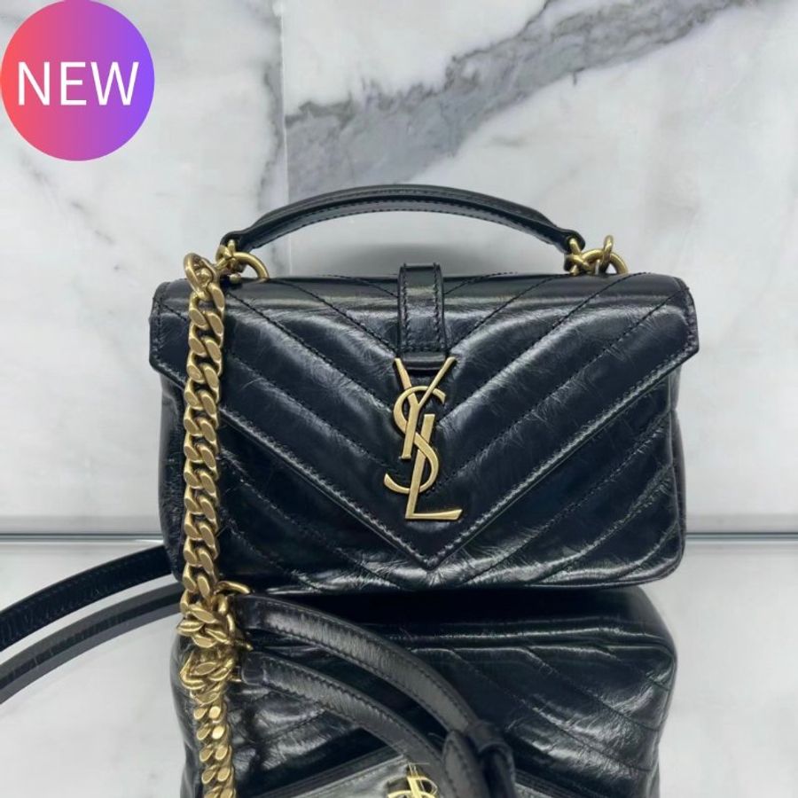 Saint Laurent 779430 YSL 迷你 College 學院包 黑色/金鍊《2024季度新品》-0