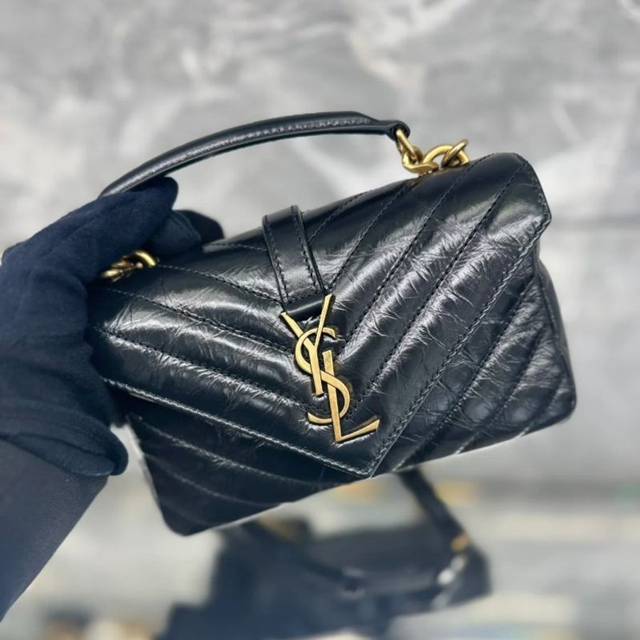 Saint Laurent 779430 YSL 迷你 College 學院包 黑色/金鍊《2024季度新品》-1