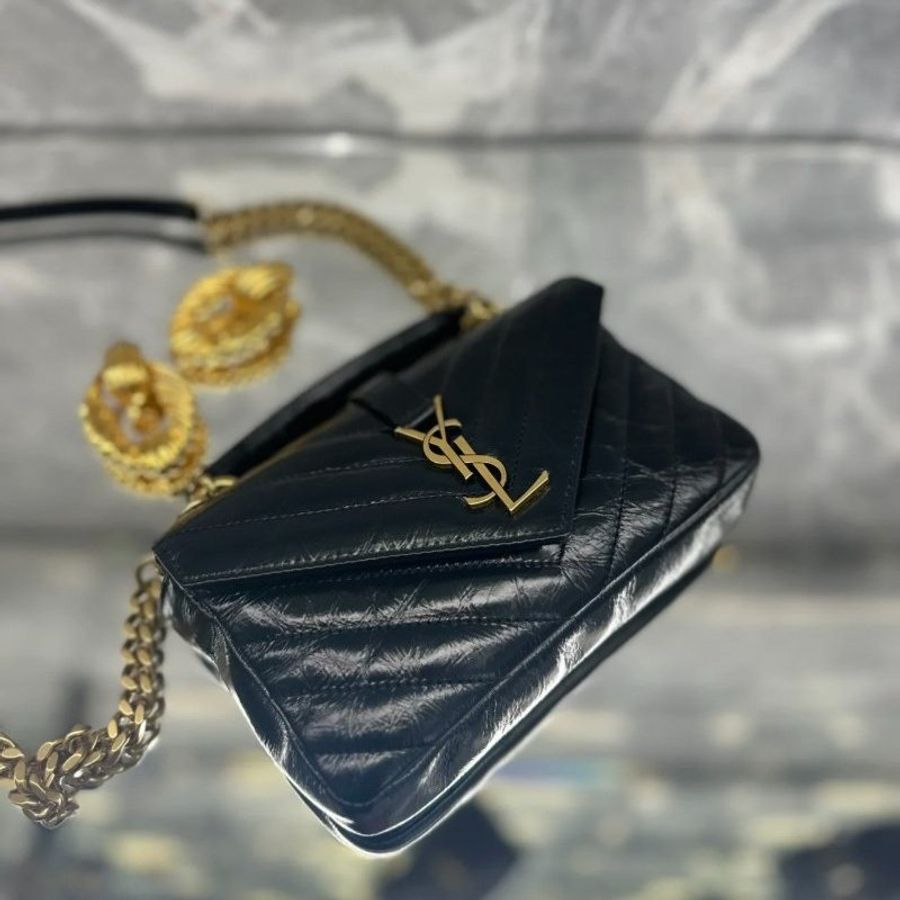 Saint Laurent 779430 YSL 迷你 College 學院包 黑色/金鍊《2024季度新品》-2