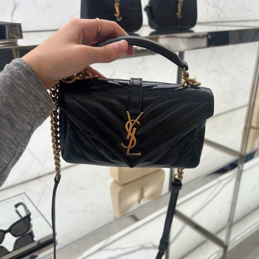 Saint Laurent 779430 YSL 迷你 College 學院包 黑色/金鍊《2024季度新品》-5