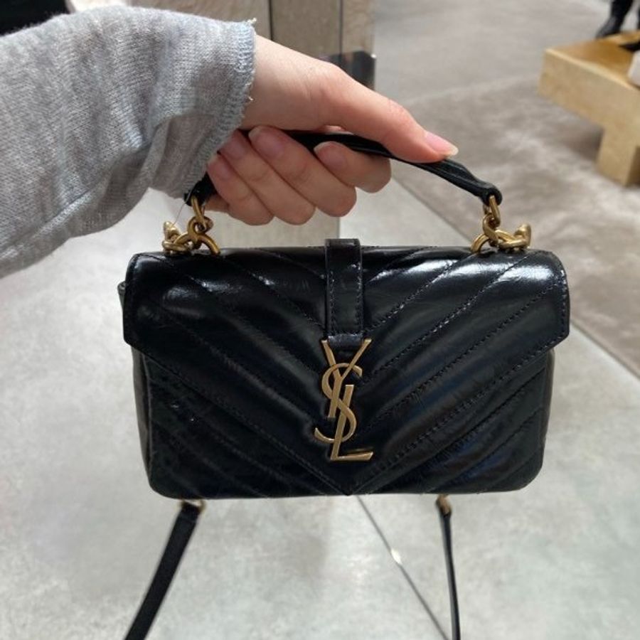 Saint Laurent 779430 YSL 迷你 College 學院包 黑色/金鍊《2024季度新品》-9