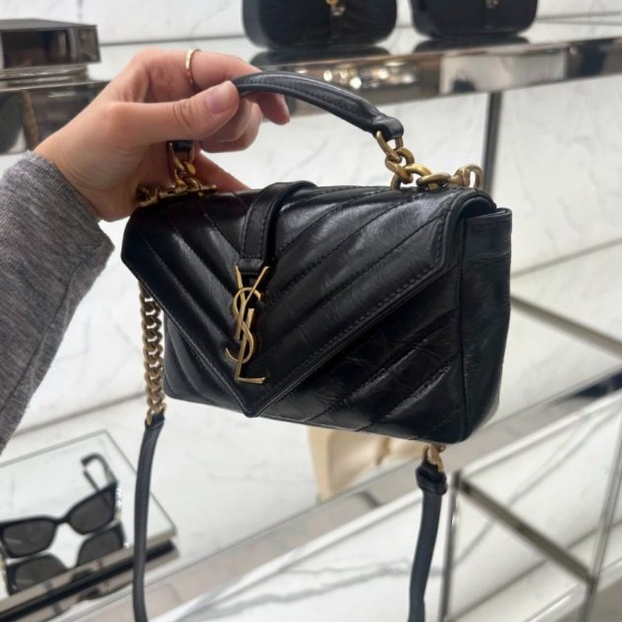Saint Laurent 779430 YSL 迷你 College 學院包 黑色/金鍊《2024季度新品》-11
