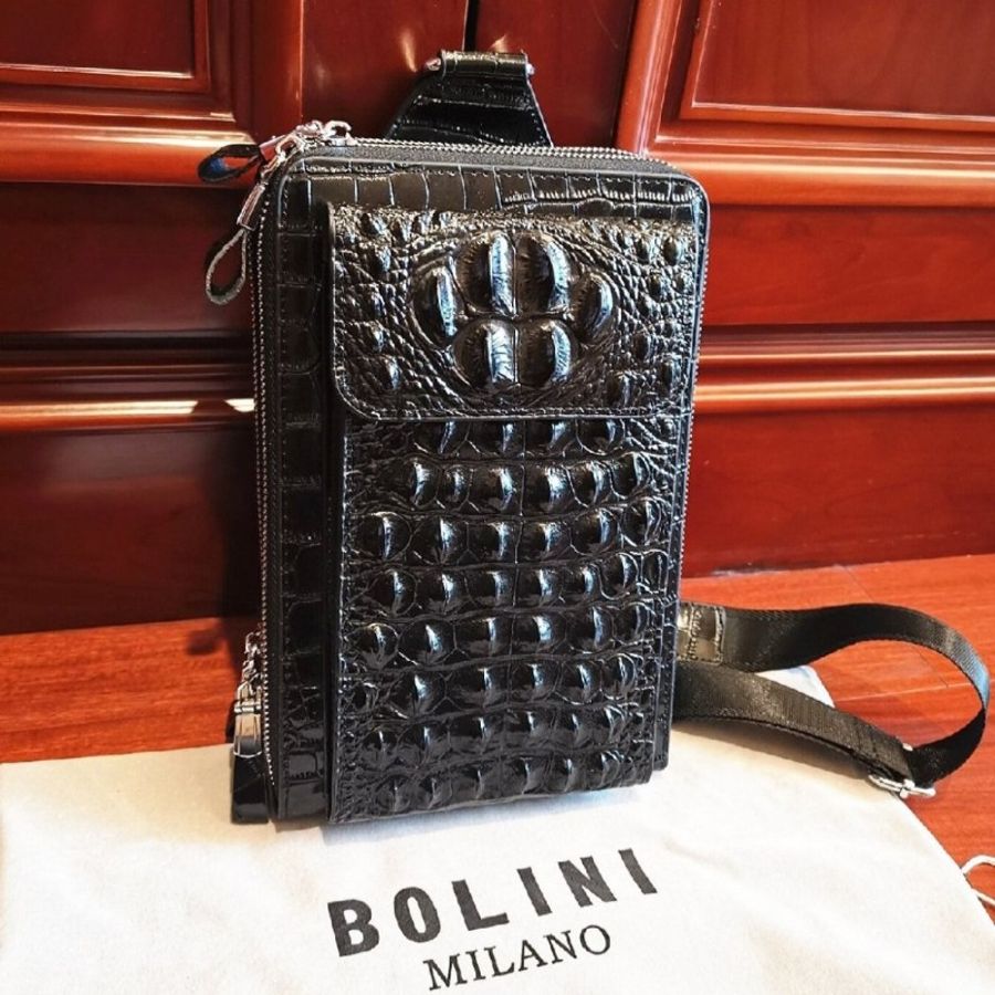 Italy限量超低價/原價3萬8/全新義大利製/BOLINI側背+肩背包/頂級牛皮壓花鱷魚紋-1