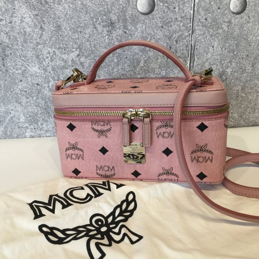 MCM 粉色全皮 小款化妝箱 提背二用包-0