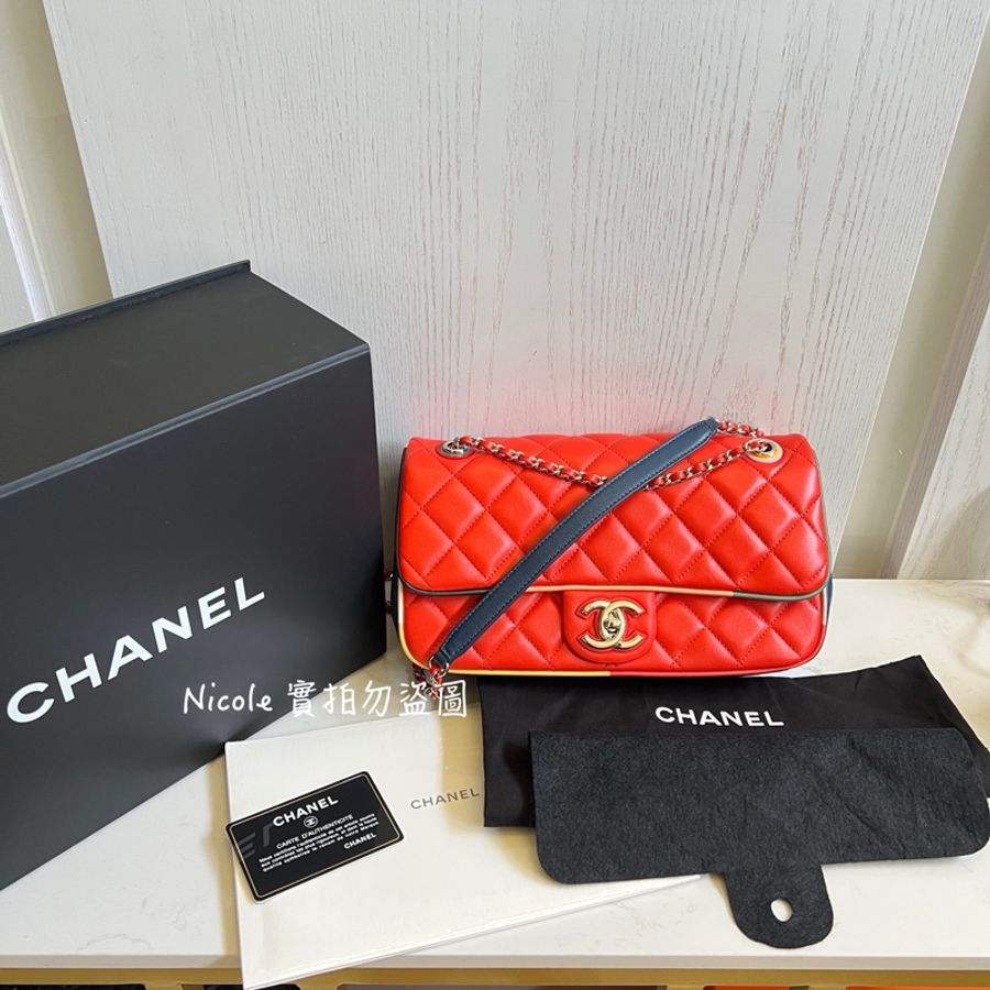 Chanel Flap Bags 25 拼色鑲邊翻口蓋包❤️-0