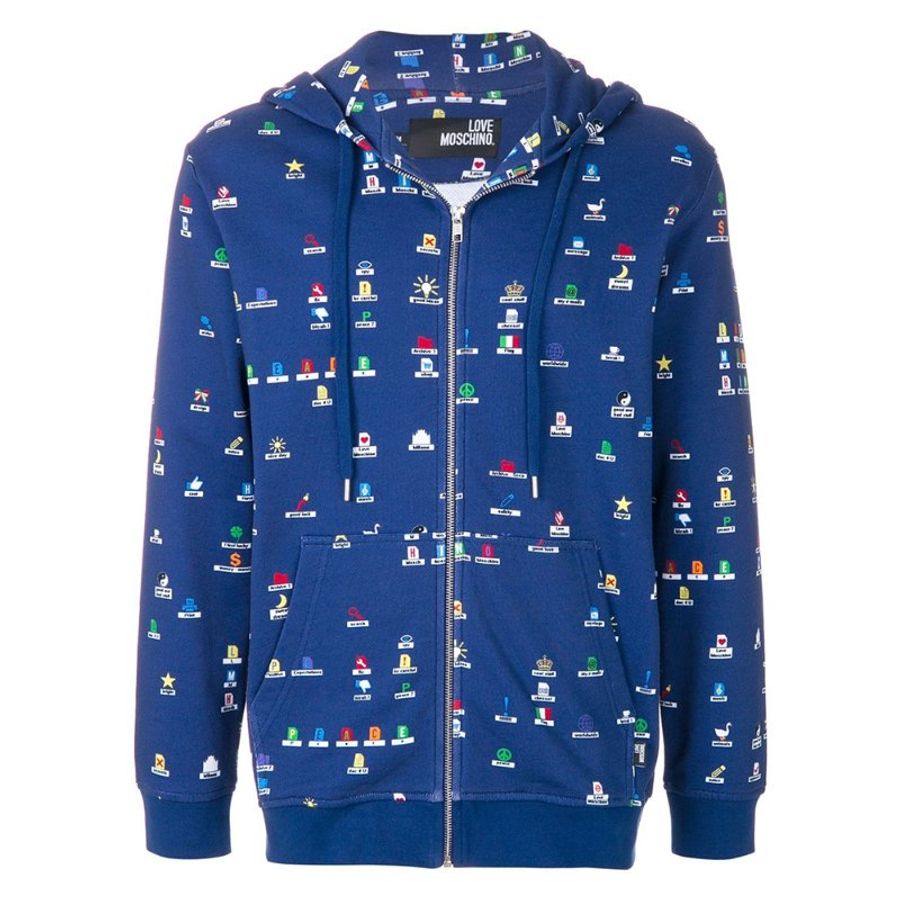 Moschino Cartoon Print Drawstring Hooded Jacket for Men in Blue (312400-M3834-0006-L)-0