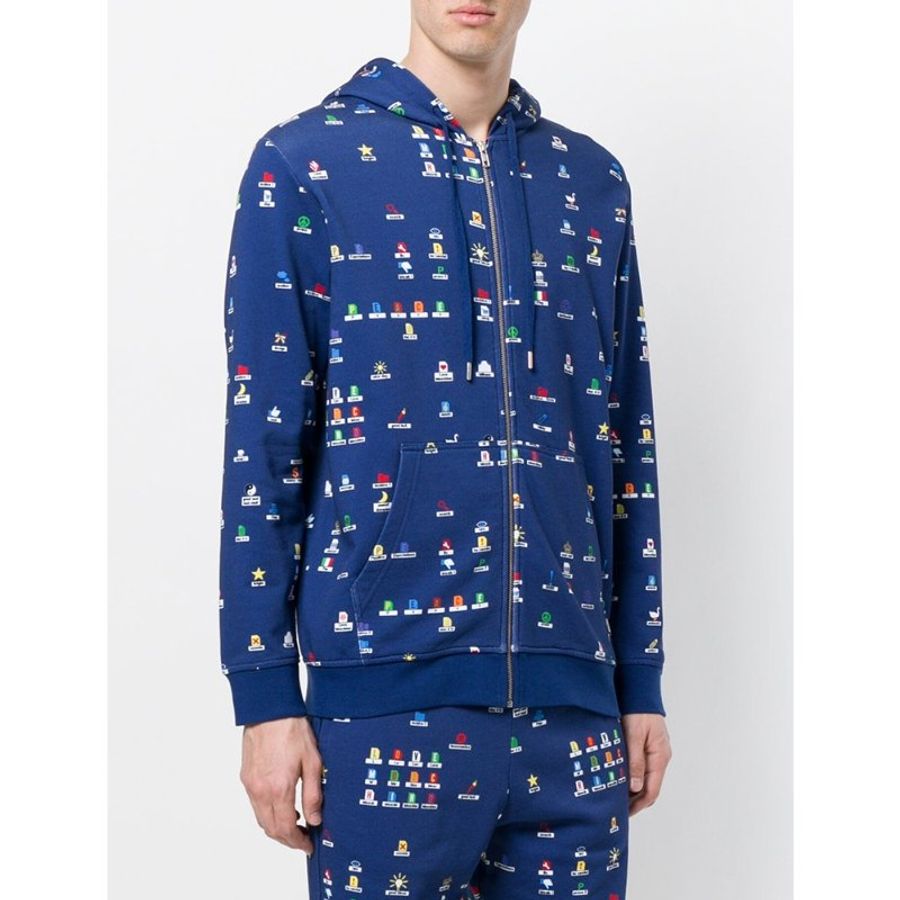 Moschino Cartoon Print Drawstring Hooded Jacket for Men in Blue (312400-M3834-0006-S)-3