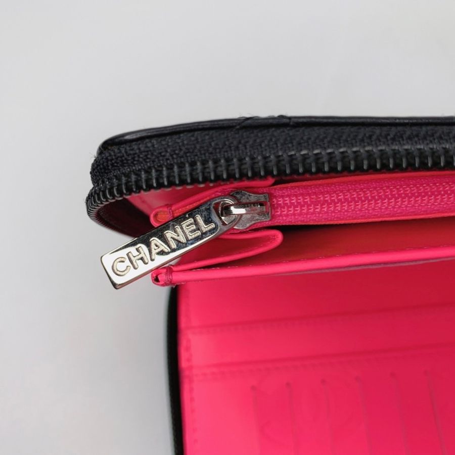CHANEL 康朋菱格黑雙C拉鍊長夾-8