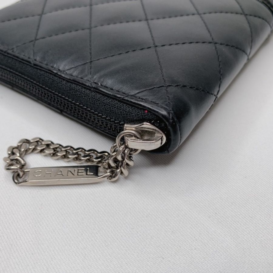 CHANEL 康朋菱格黑雙C拉鍊長夾-15