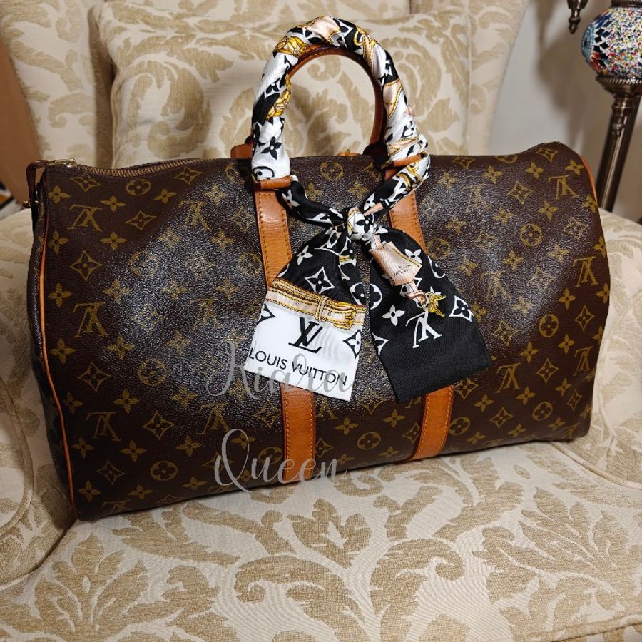 附鎖頭鑰匙 Louis Vuitton LV 旅行袋 行李袋 vintage keepall Speedy 45 波士頓包 附吊牌 老花 hand carry 手提包 手提行李袋 登機包-5