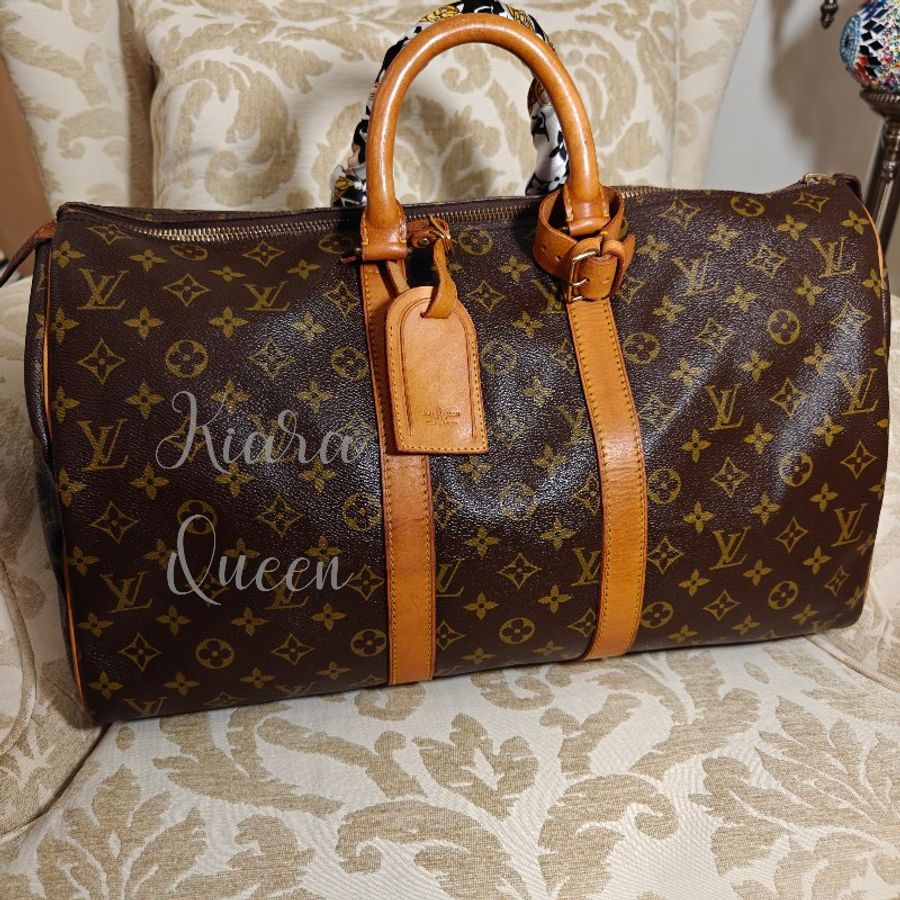 附鎖頭鑰匙 Louis Vuitton LV 旅行袋 行李袋 vintage keepall Speedy 45 波士頓包 附吊牌 老花 hand carry 手提包 手提行李袋 登機包-8