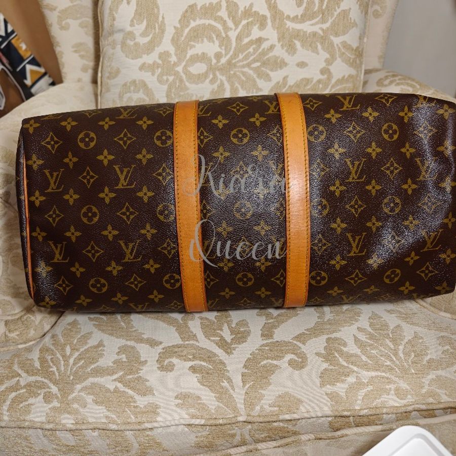 附鎖頭鑰匙 Louis Vuitton LV 旅行袋 行李袋 vintage keepall Speedy 45 波士頓包 附吊牌 老花 hand carry 手提包 手提行李袋 登機包-9