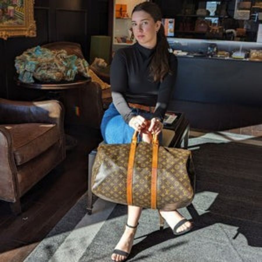 附鎖頭鑰匙 Louis Vuitton LV 旅行袋 行李袋 vintage keepall Speedy 45 波士頓包 附吊牌 老花 hand carry 手提包 手提行李袋 登機包-30