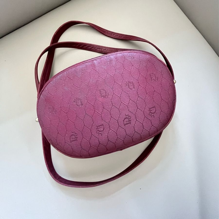 Dior Vintage 暗胭脂紅蜂巢斜背包-1