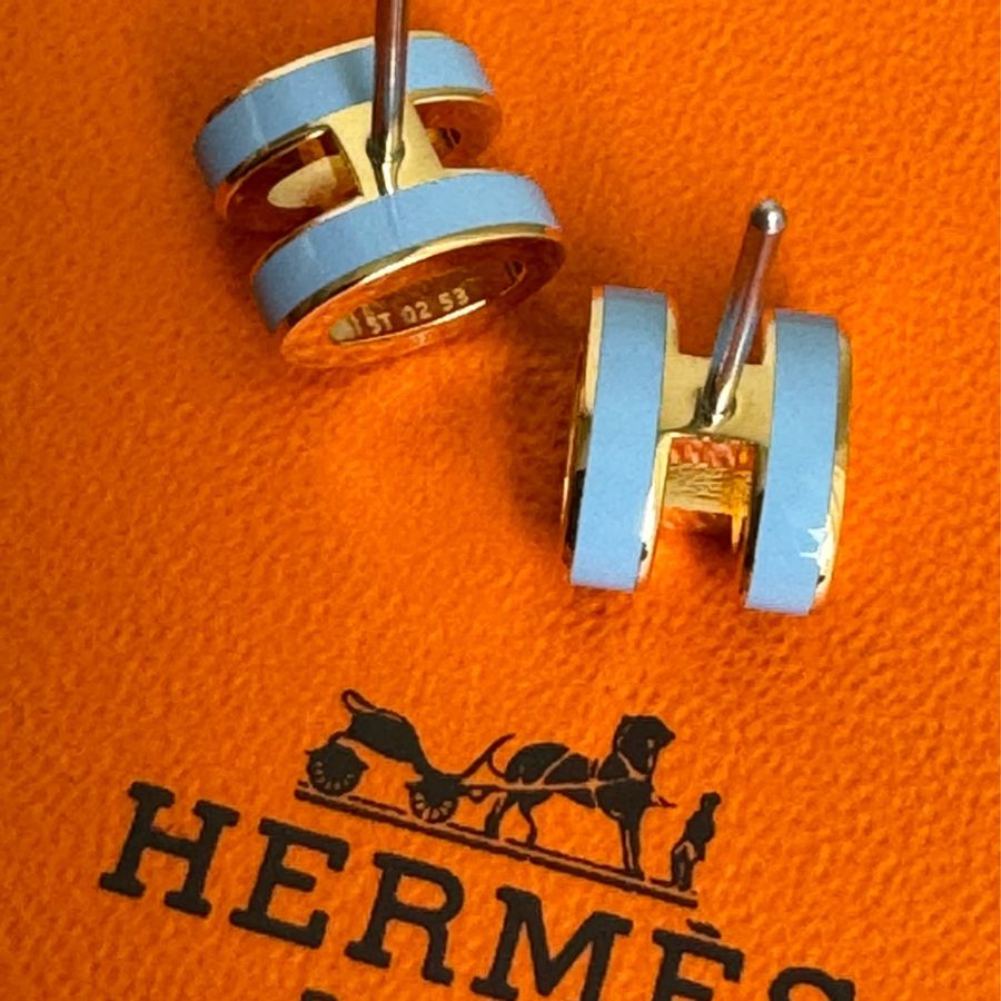 Hermes 淺藍色mini pop耳環-2