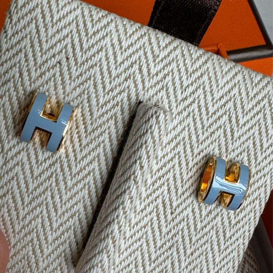 Hermes 淺藍色mini pop耳環-3
