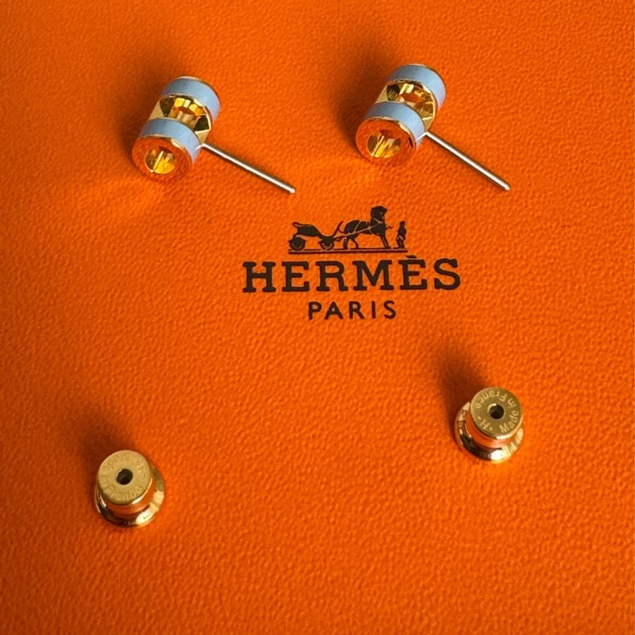 Hermes 淺藍色mini pop耳環-4