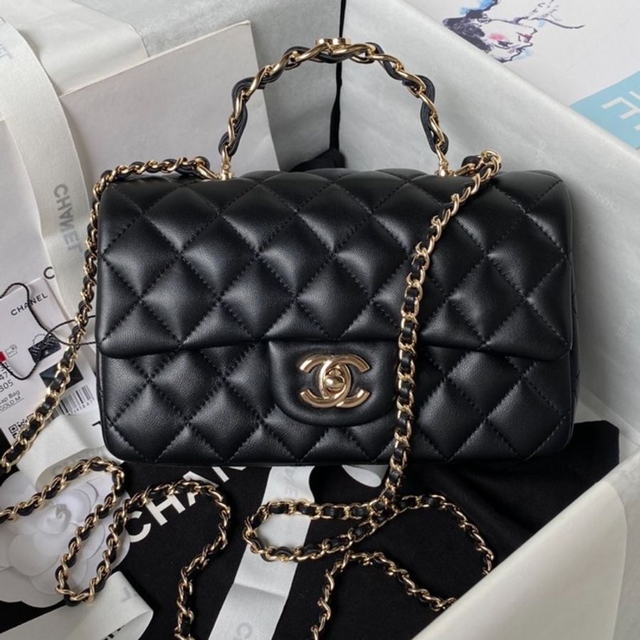 降價超美不用20萬Chanel 23K黑金手柄mini CF handle 近新閒置激美手柄cf 經典20公分mini coco-1