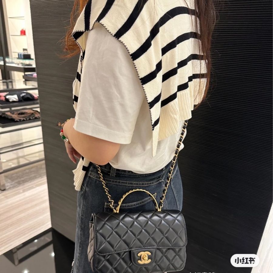 降價超美不用20萬Chanel 23K黑金手柄mini CF handle 近新閒置激美手柄cf 經典20公分mini coco-2